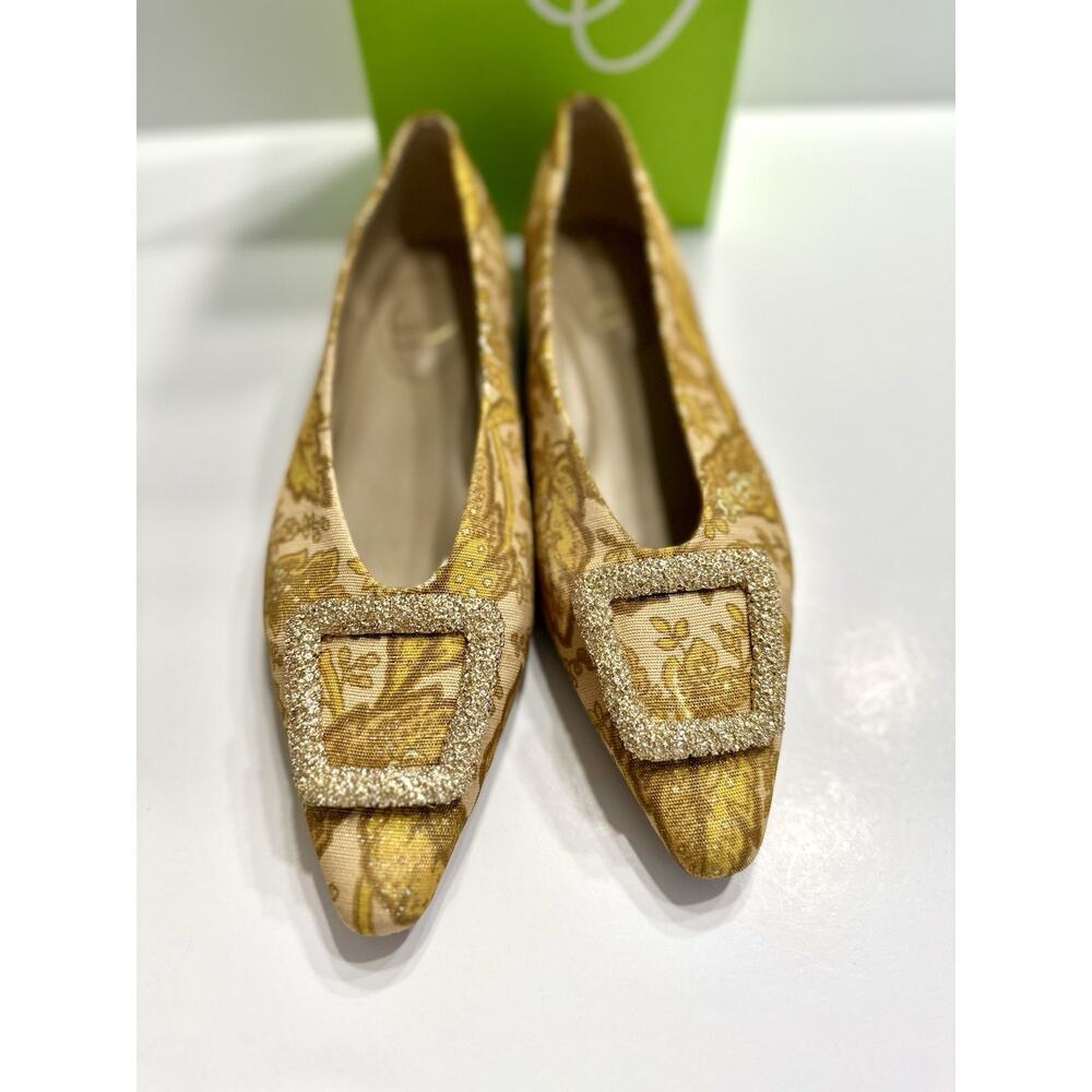 Sam Edelman Janina Floral Brocade Buckle Tumeric Ballet Flats Size 7 With Box